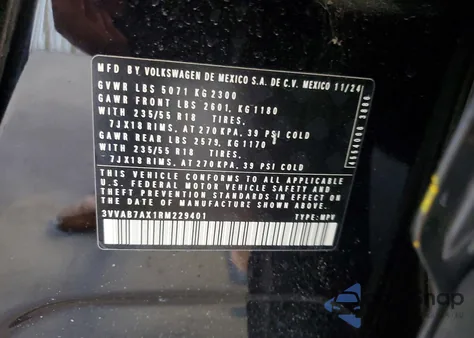 2024 Volkswagen Tiguan Wolfsburg from USA, damaged, VIN 3VVAB7AX1RM229401